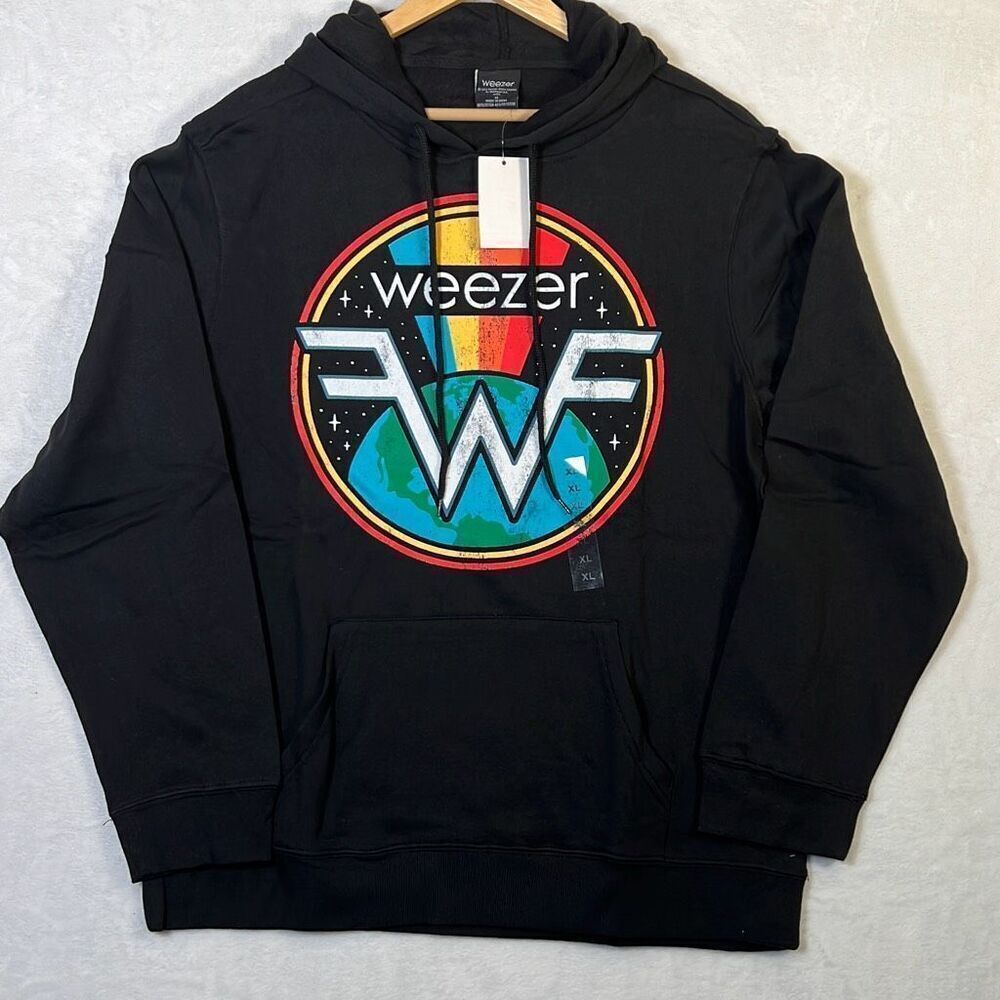 Weezer Hooded Sweatshirt Men X-Large‎ Black Graphic Band Hoodie NWT